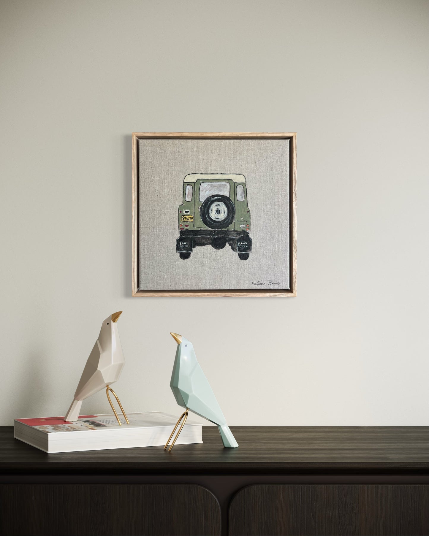 “Defender 110 in green” 30x30 Framed in Tasmanian oak