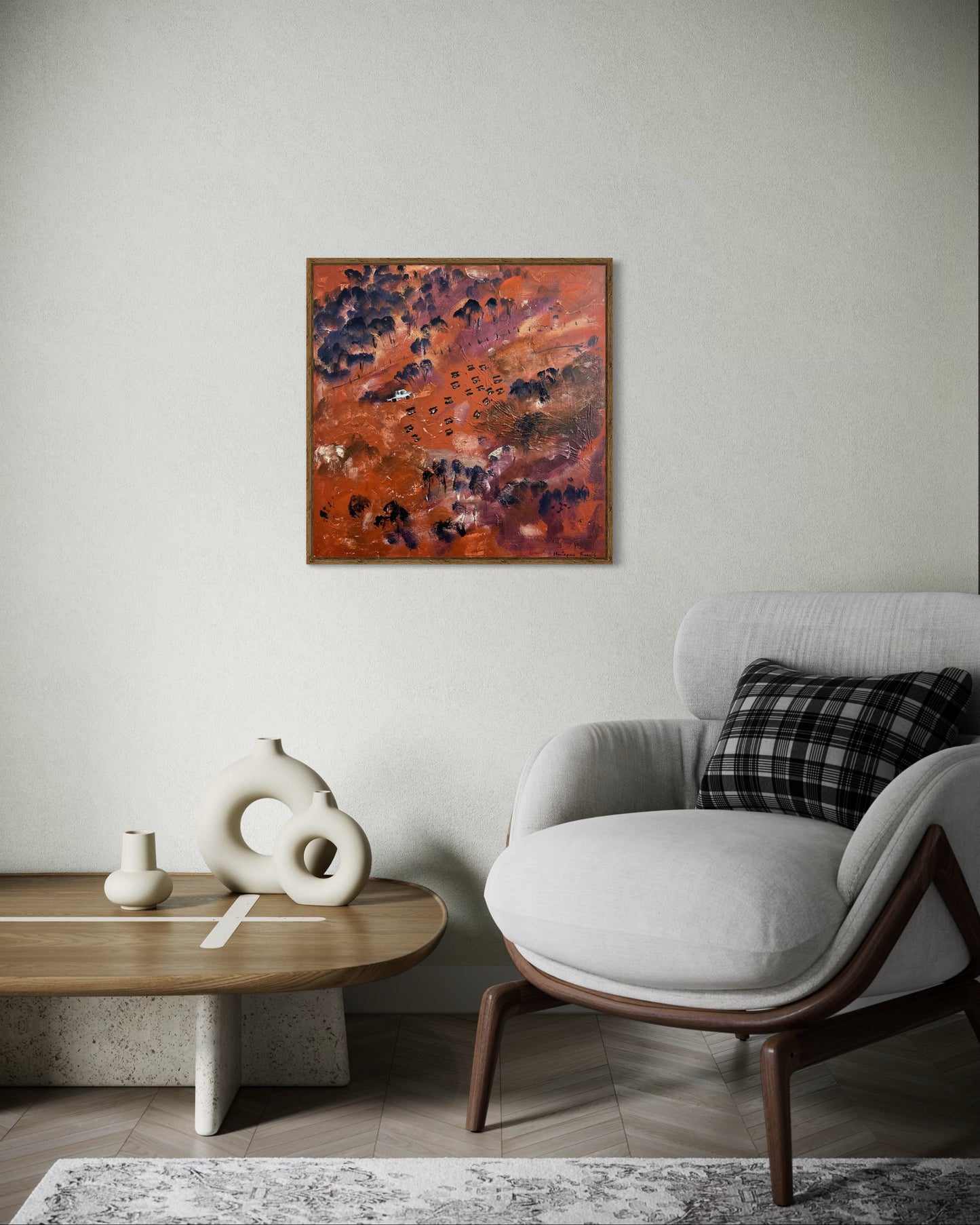 “End of a long run” 61x61 Framed in Tasmanian oak