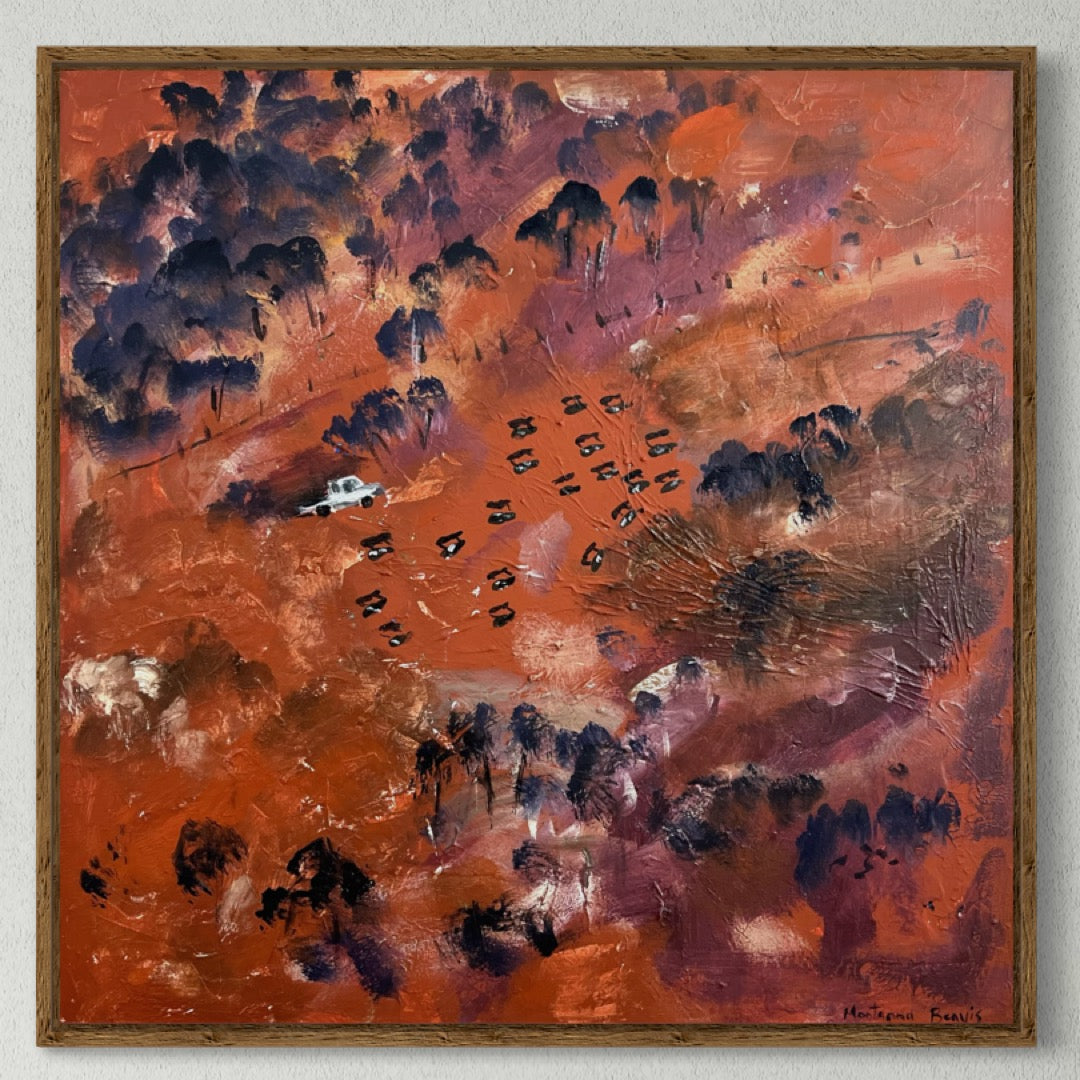 “End of a long run” 61x61 Framed in Tasmanian oak