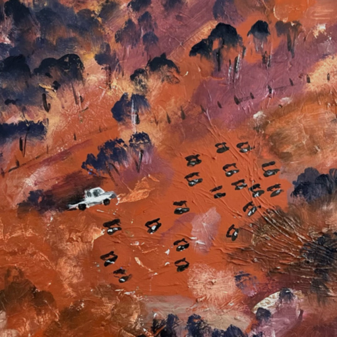 “End of a long run” 61x61 Framed in Tasmanian oak