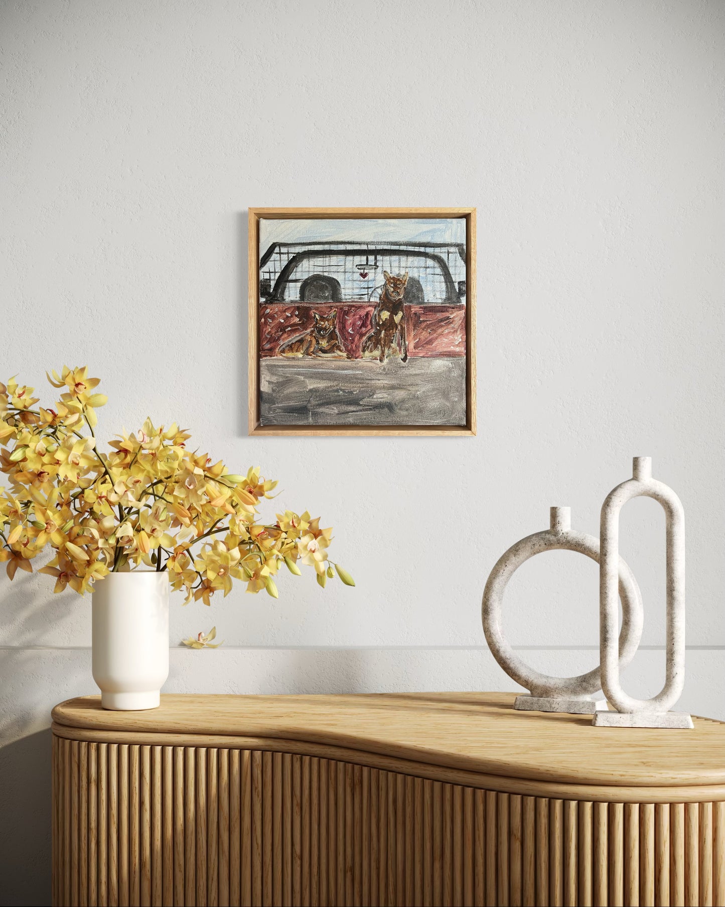 “Get on the back” 30x30 Framed in Tasmanian oak