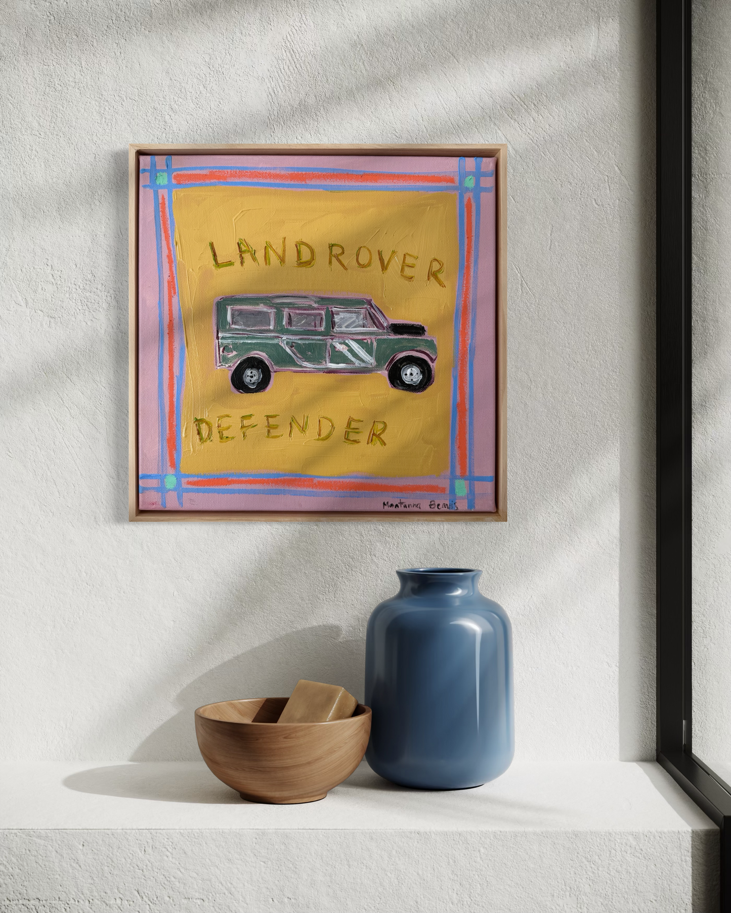 “LAND ROVER DEFENDER” 30x30cm Framed in pine