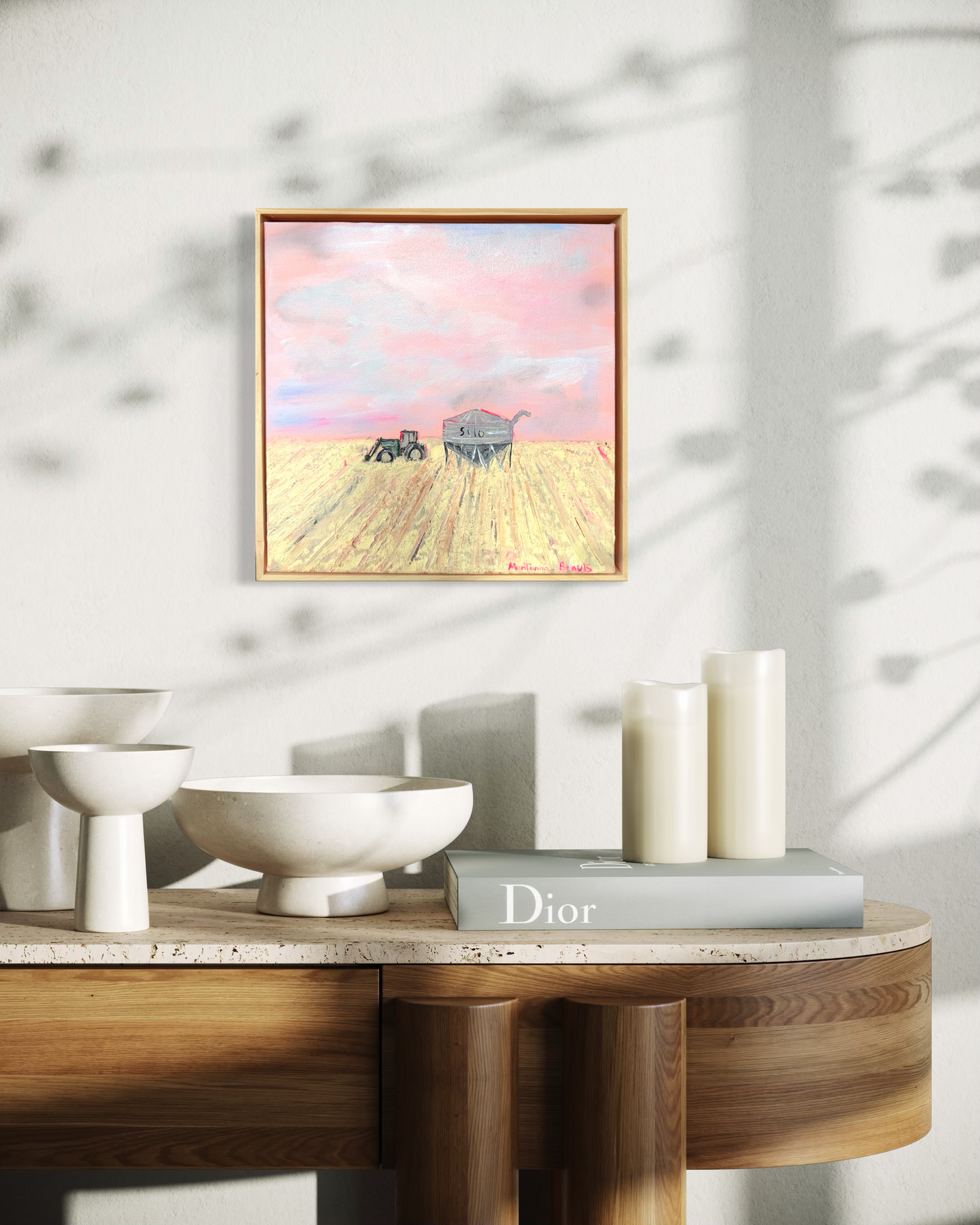 “Sunsets by the silo” 30x30cm Framed in pine