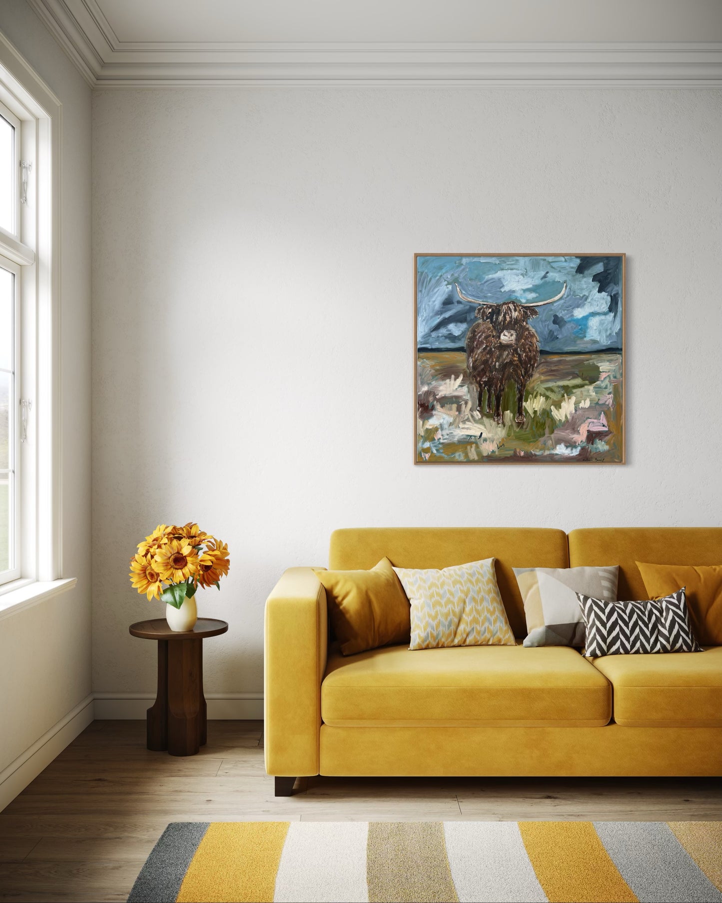 “The highland cow” Oils on canvas , 91x91 Framed in Tasmanian oak