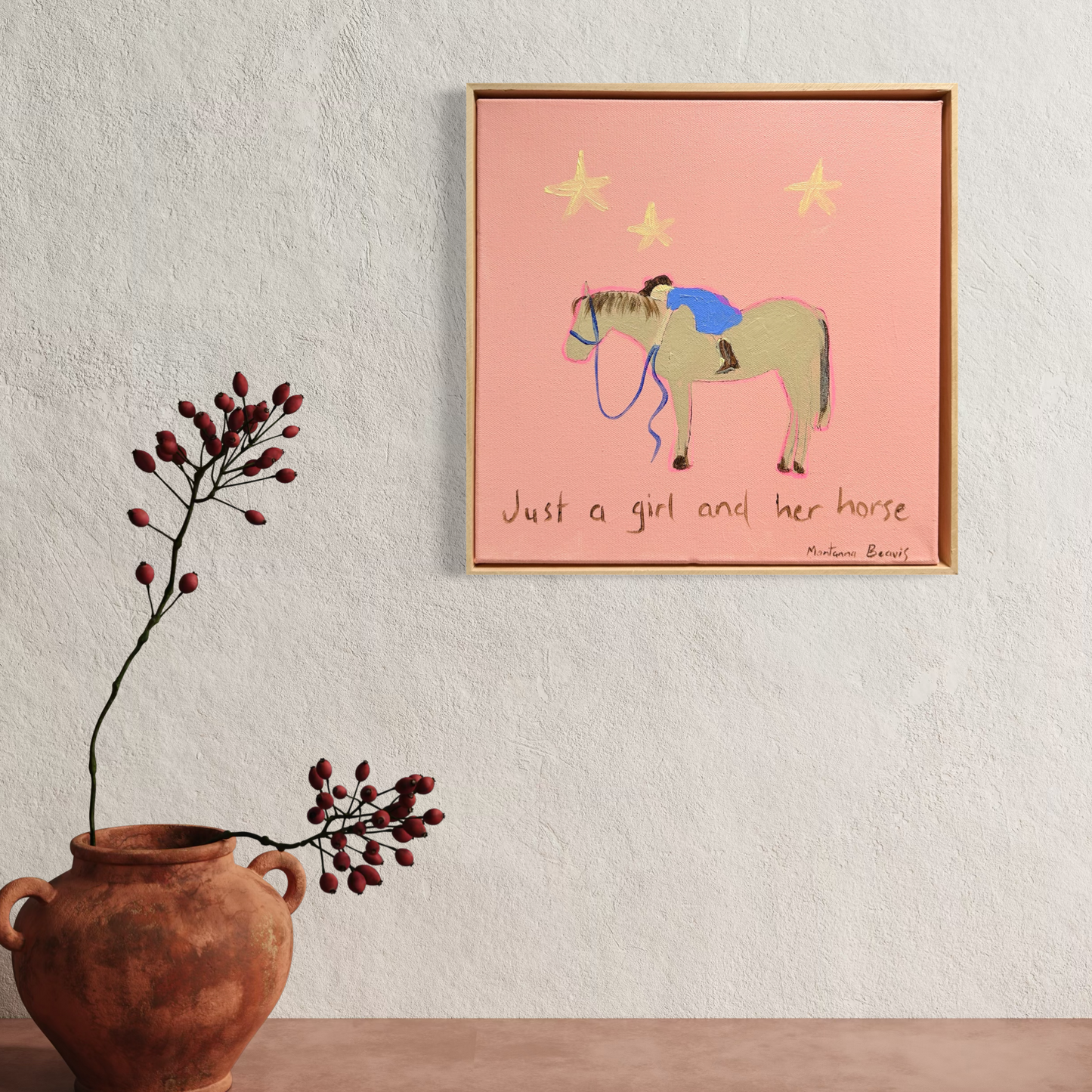 “Just a girl and her horse” 30x30 Framed in pine