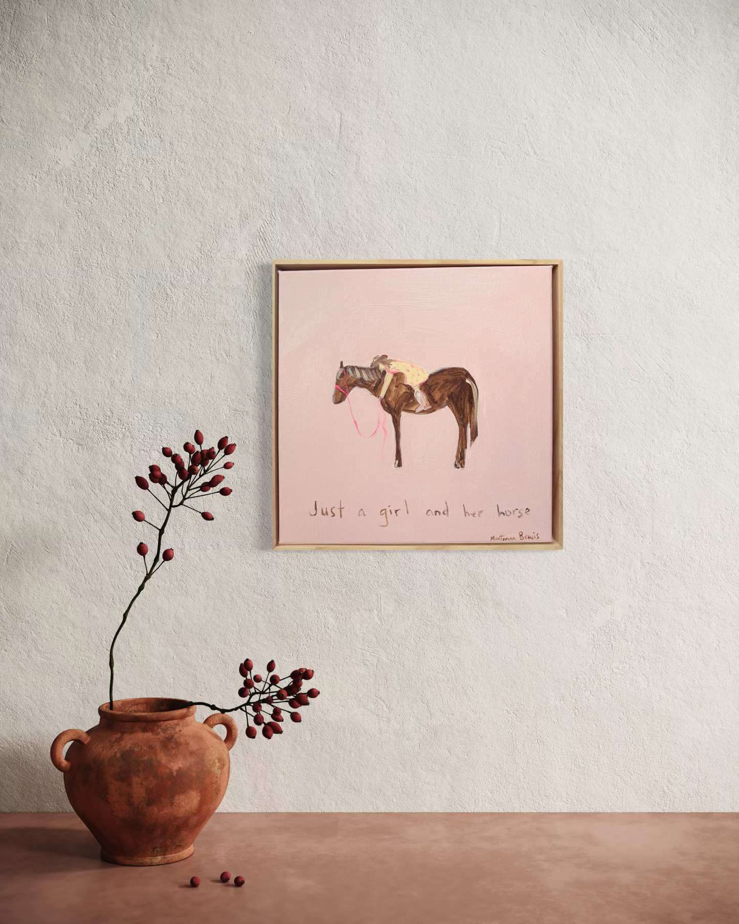 “Just a girl and her horse” 30x30 Framed in pine