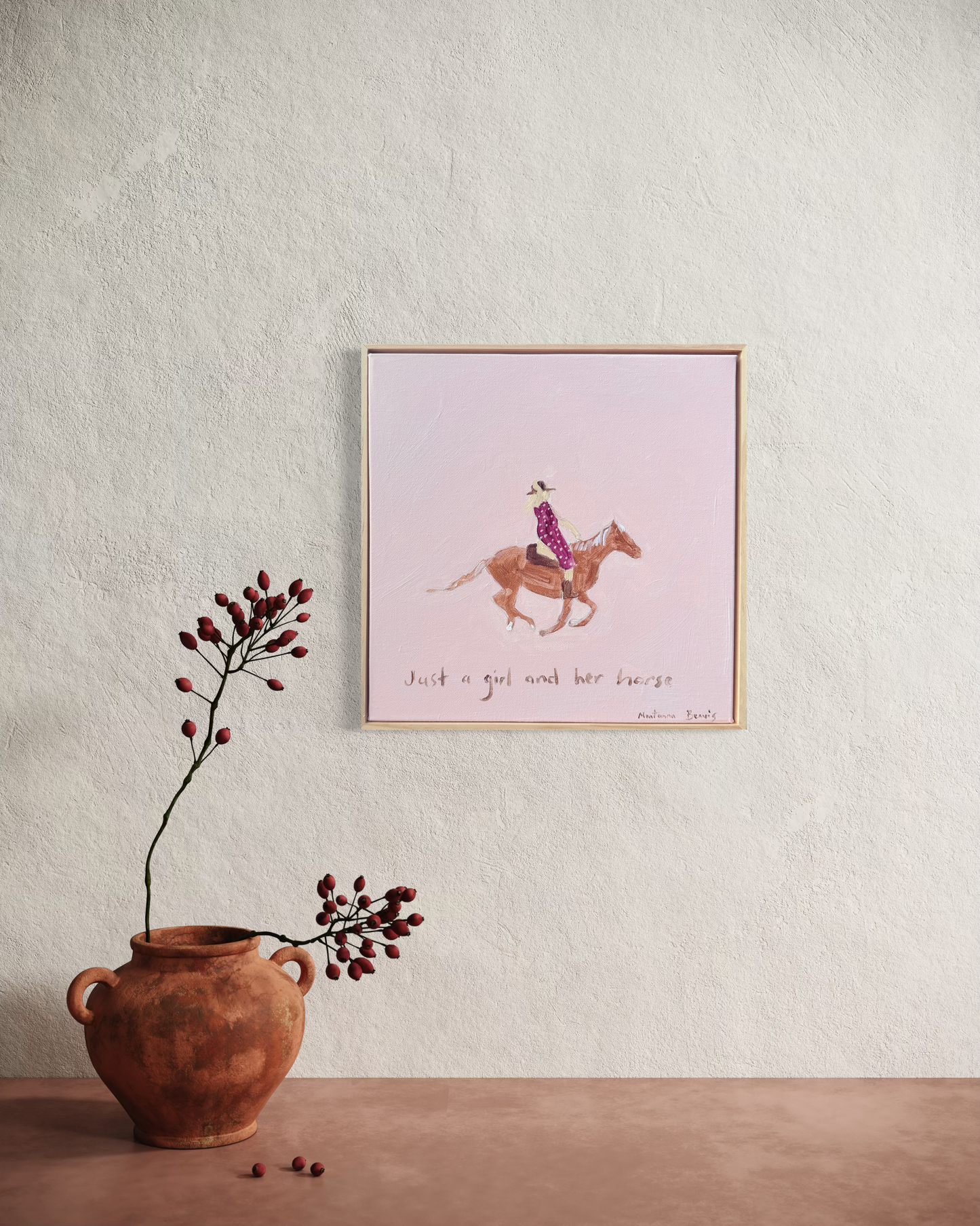 “Just a girl and her horse” 30x30 Framed in pine