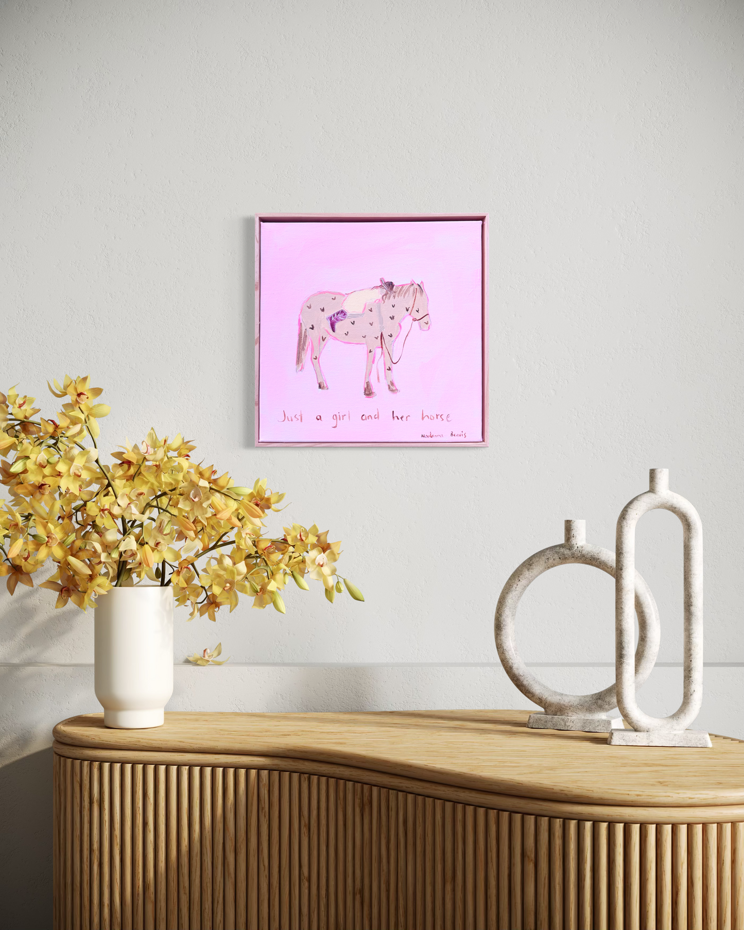“Just a girl and her horse” 30x30 Framed in pine