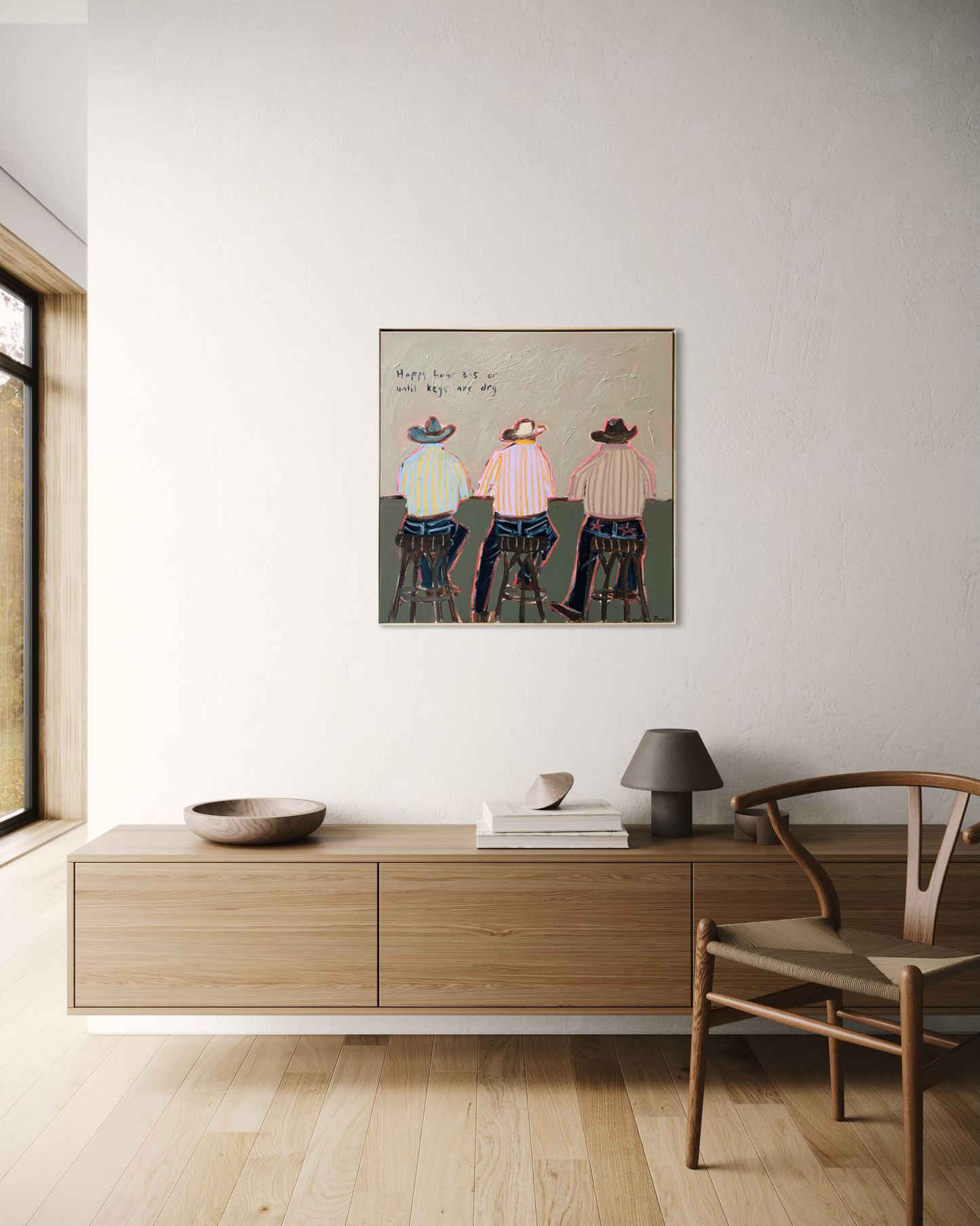“Happy hour 3-5 or until kegs are dry” 76x76 Framed in pine