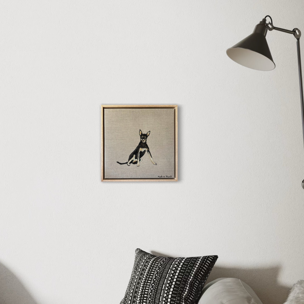 “kelpie” 30x30 Linen, Framed in Tasmanian oak