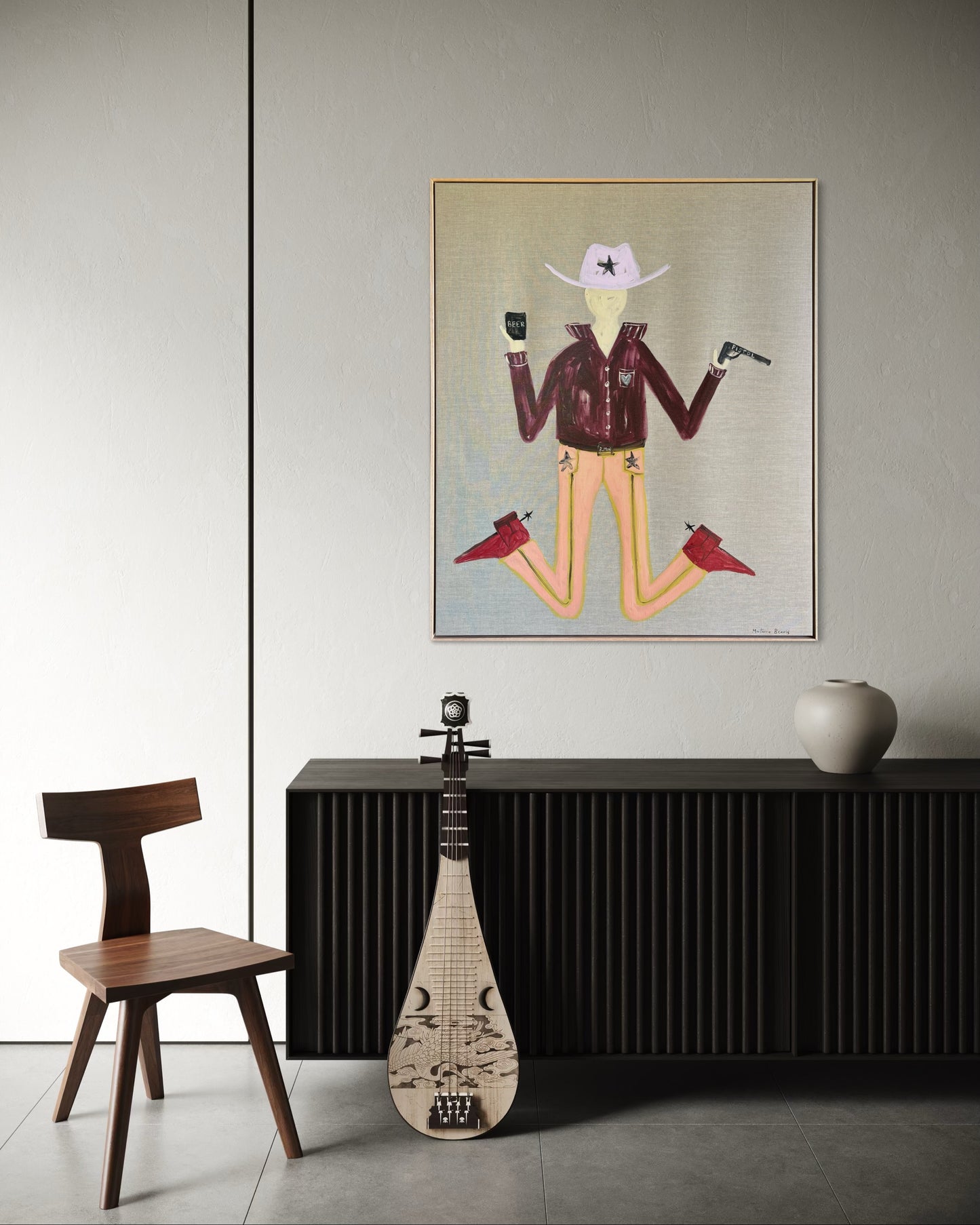 “Beers and pistols” 123x103 Framed in Tasmanian oak