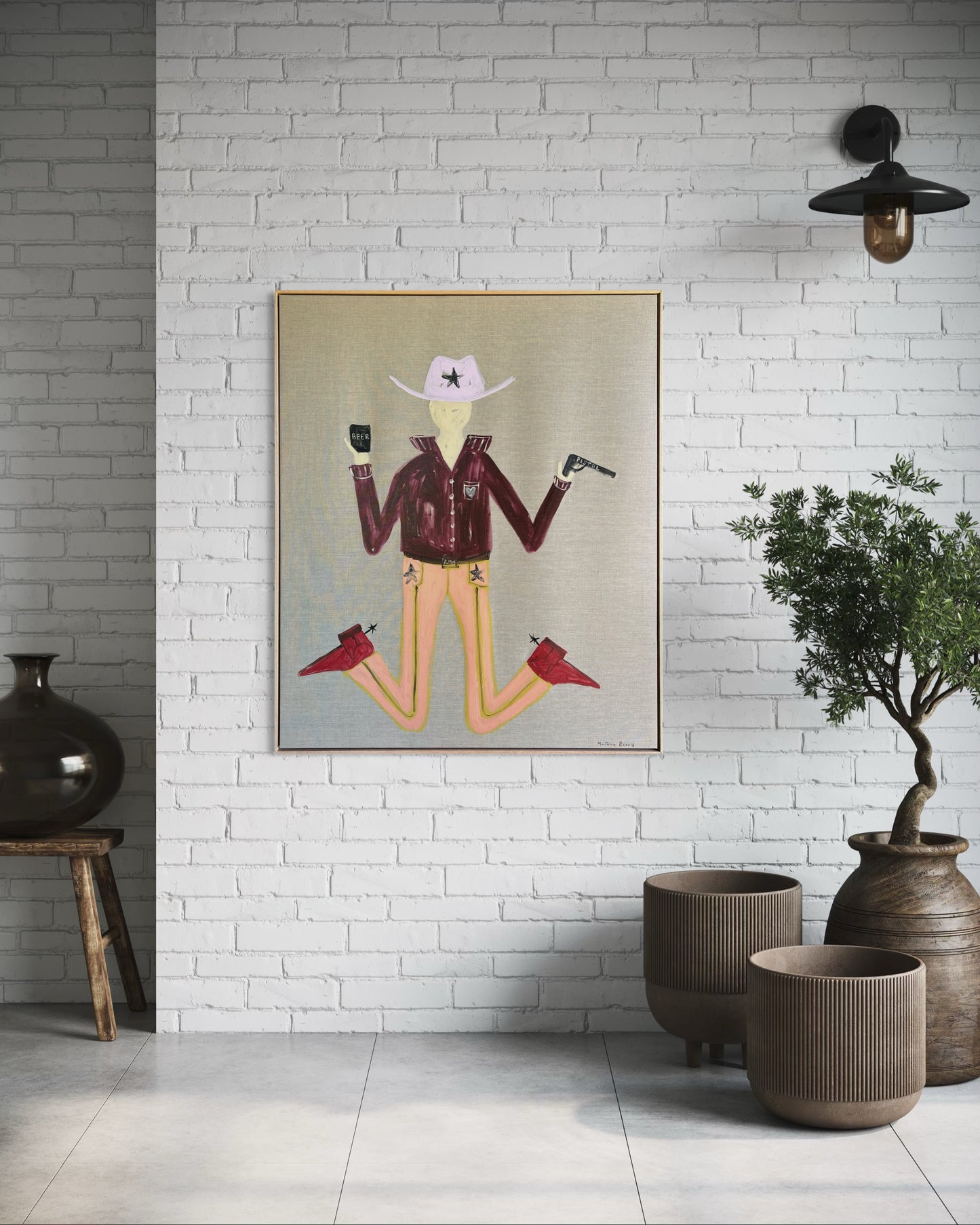 “Beers and pistols” 123x103 Framed in Tasmanian oak