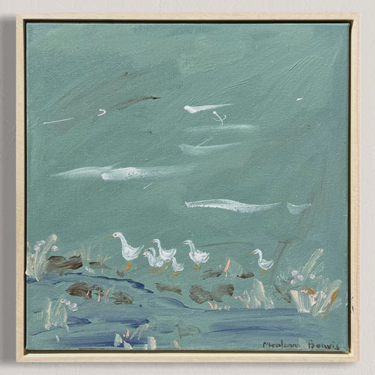 “Geese at the pond” 30x30 Framed in pine