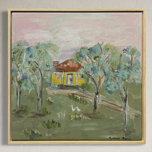 “The country cottage with ducks” 30x30 Framed in pine
