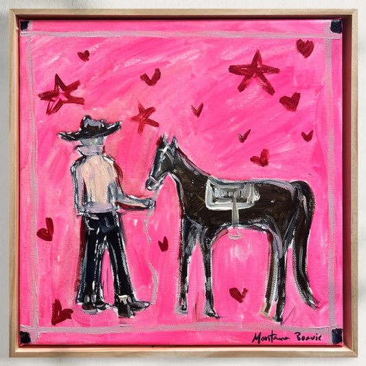 “Here boy” 30x30 Framed in pine