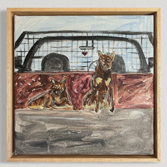 “Get on the back” 30x30 Framed in Tasmanian oak