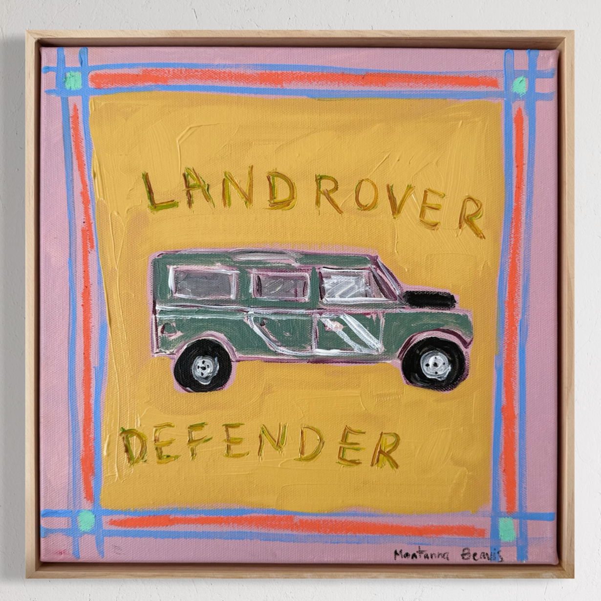 “LAND ROVER DEFENDER” 30x30cm Framed in pine