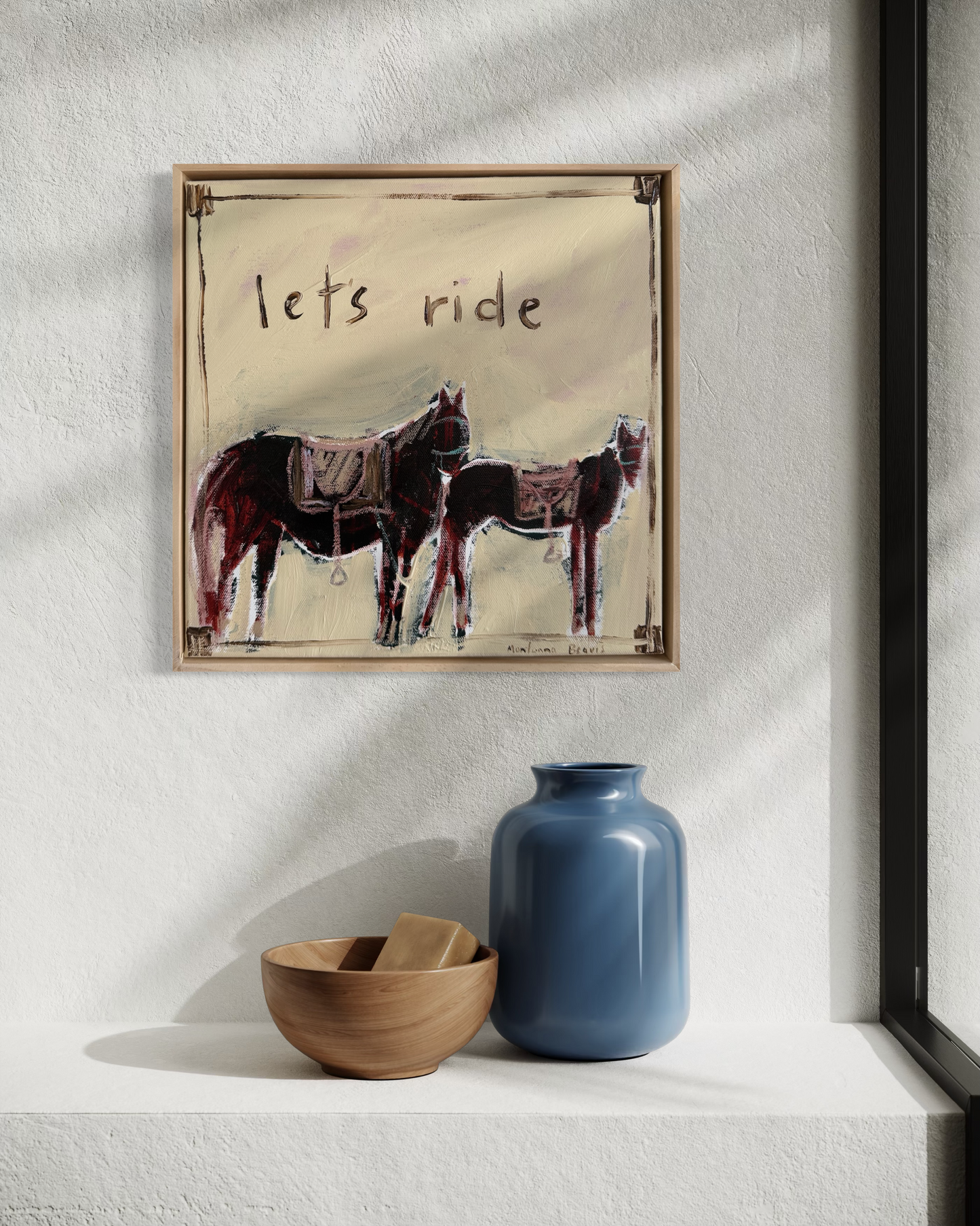 “Let’s ride” 30x30cm Framed in pine