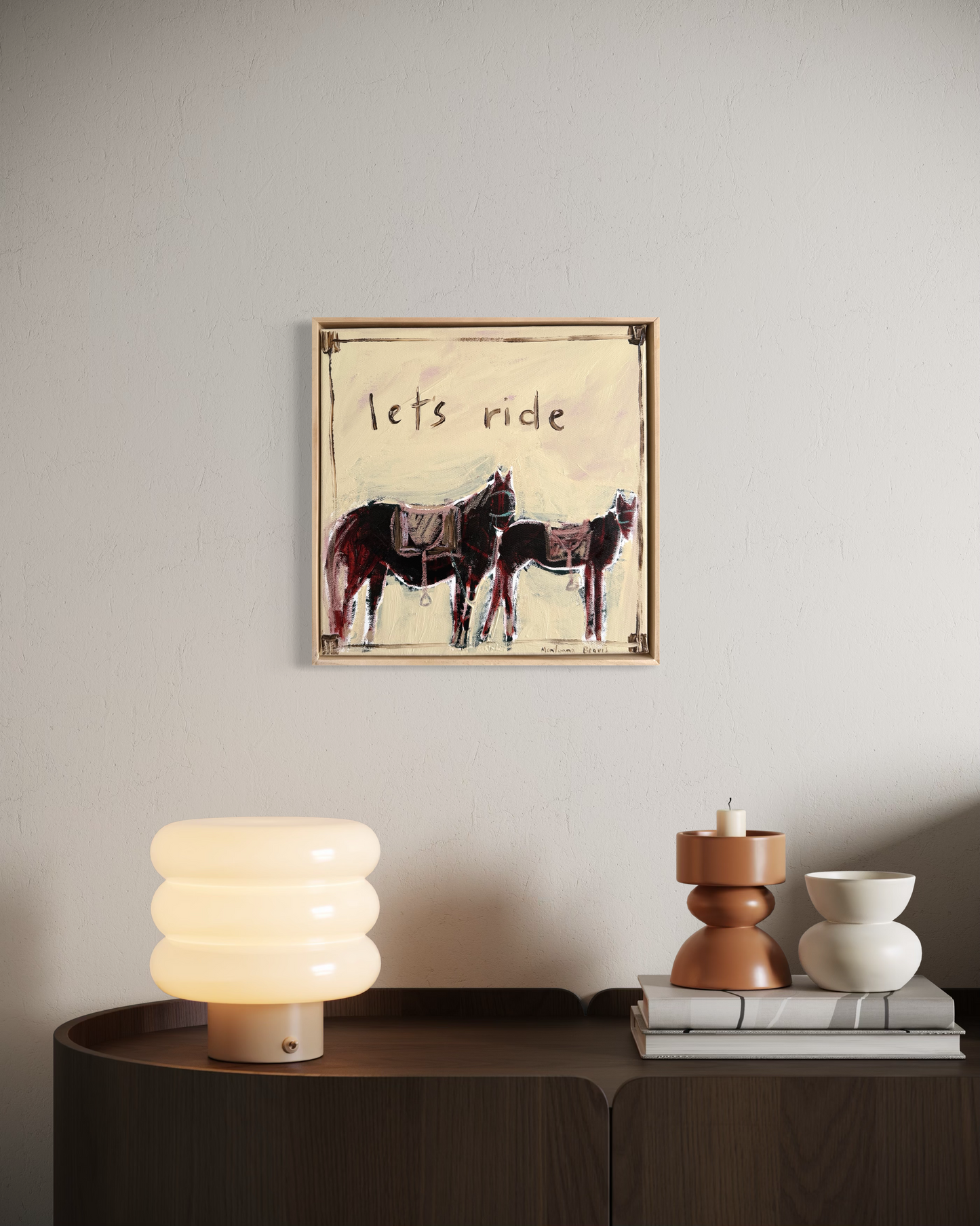 “Let’s ride” 30x30cm Framed in pine