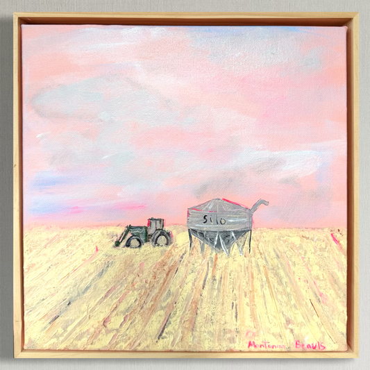 “Sunsets by the silo” 30x30cm Framed in pine