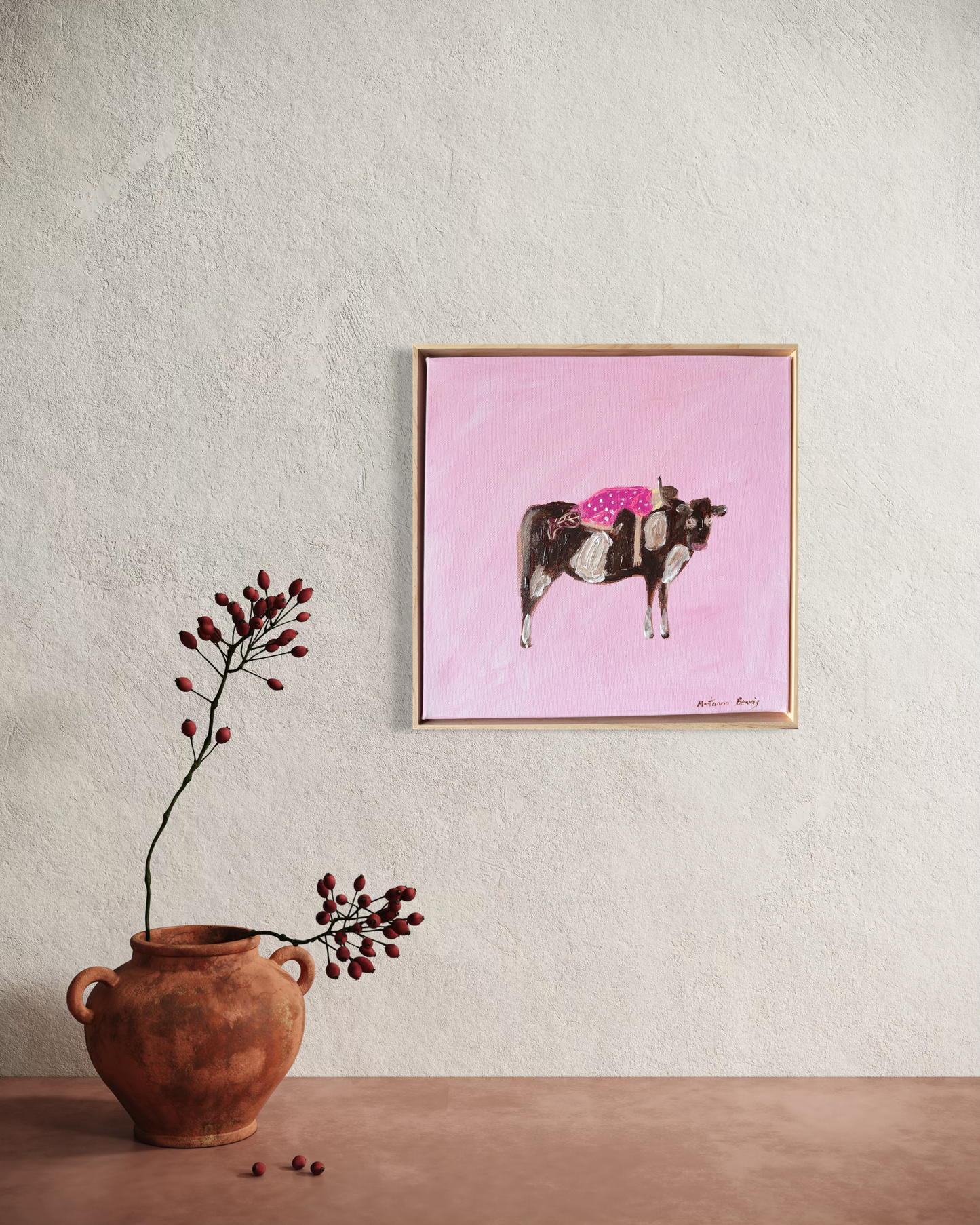 “Just a girl and her cow” 30x30 Framed in pine