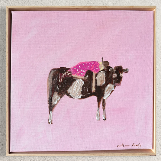 “Just a girl and her cow” 30x30 Framed in pine