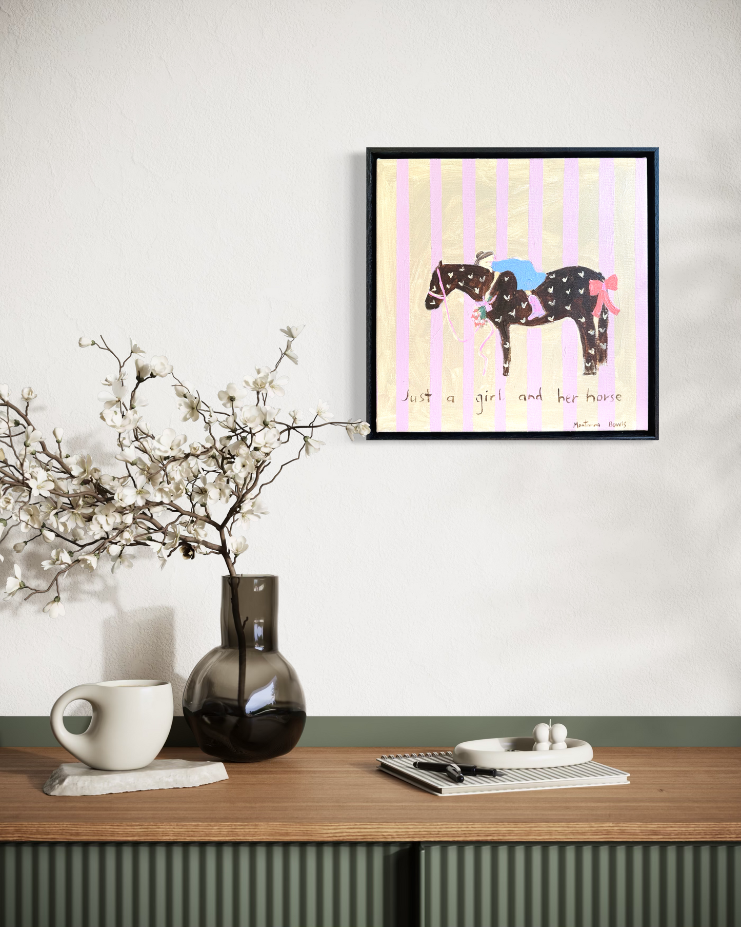 “Just a girl and her horse” 30x30 Framed in black Tasmanian oak