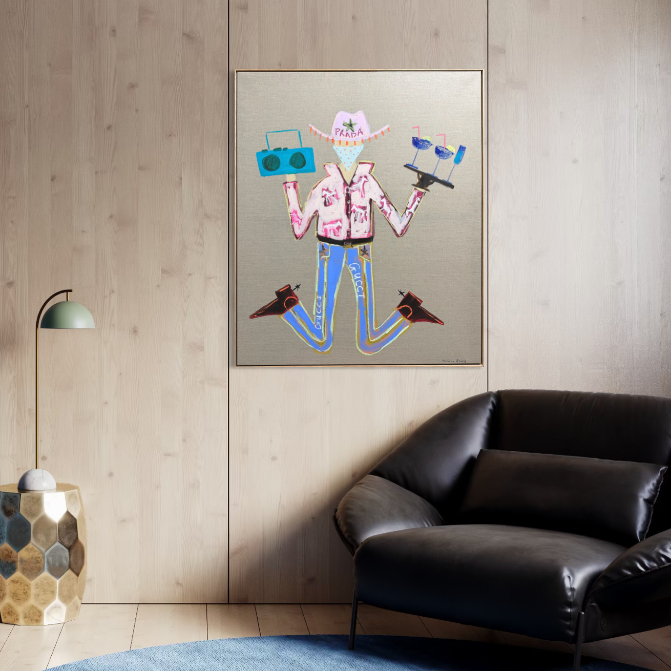 “Cowboys and cocktails” 123x103cm Framed in Tasmanian oak