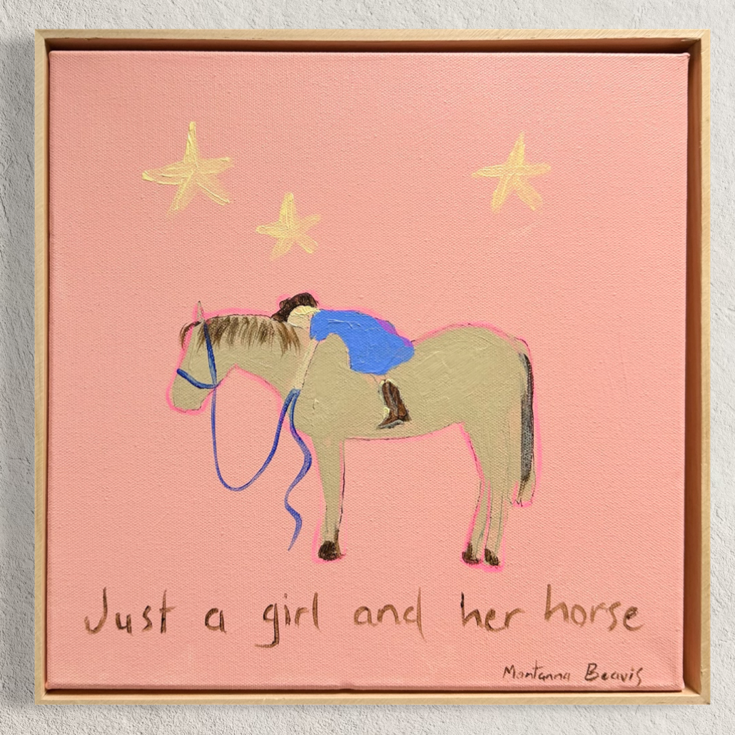 “Just a girl and her horse” 30x30 Framed in pine