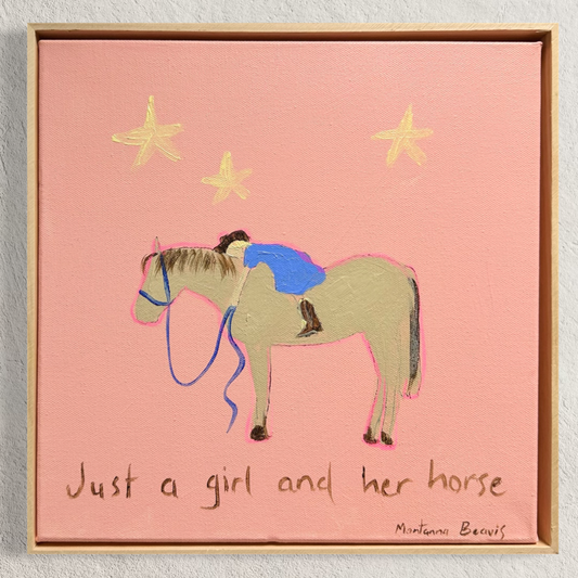 “Just a girl and her horse” 30x30 Framed in pine