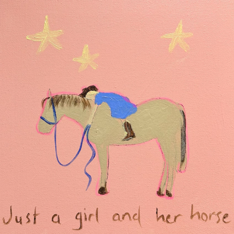 “Just a girl and her horse” 30x30 Framed in pine