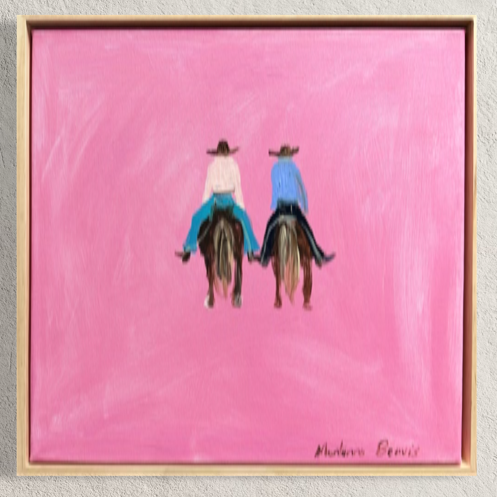 “Two cowboys” 30x30 Framed in pine