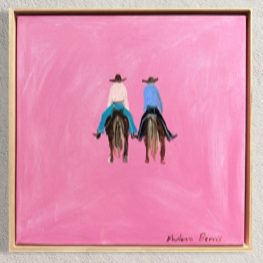 “Two cowboys” 30x30 Framed in pine