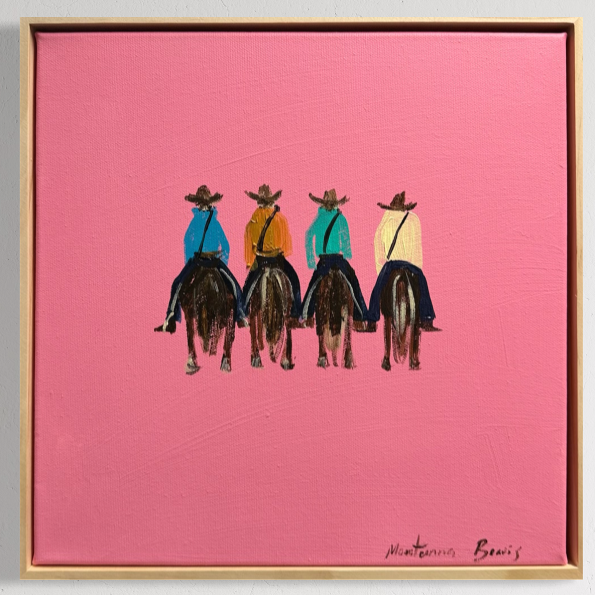 “Four cowboys” 30x30 Framed in pine