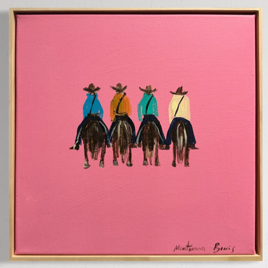 “Four cowboys” 30x30 Framed in pine