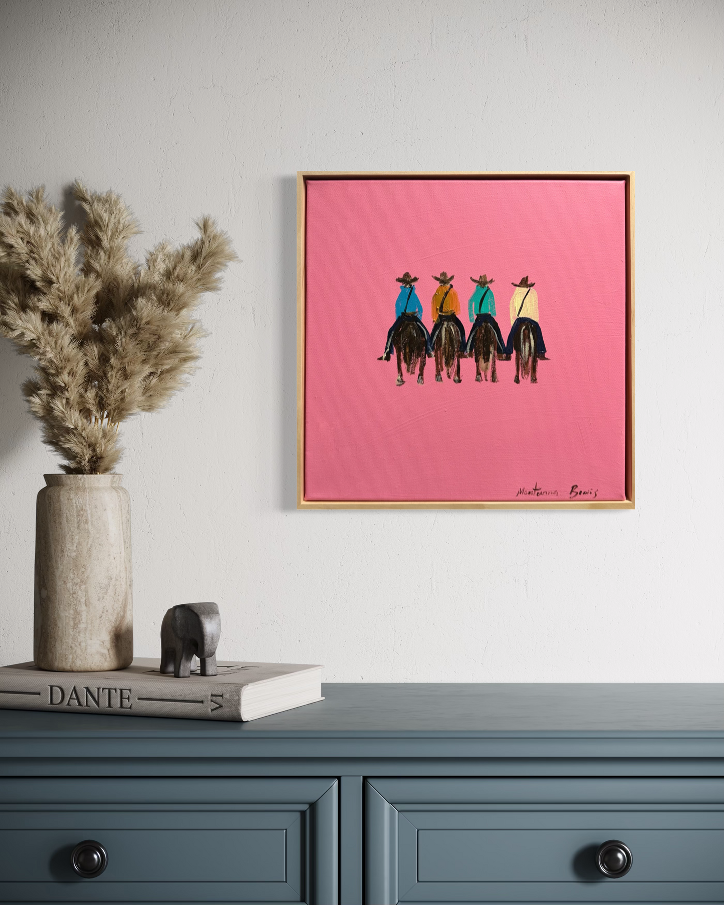 “Four cowboys” 30x30 Framed in pine