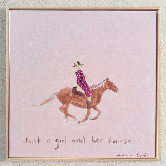 “Just a girl and her horse” 30x30 Framed in pine