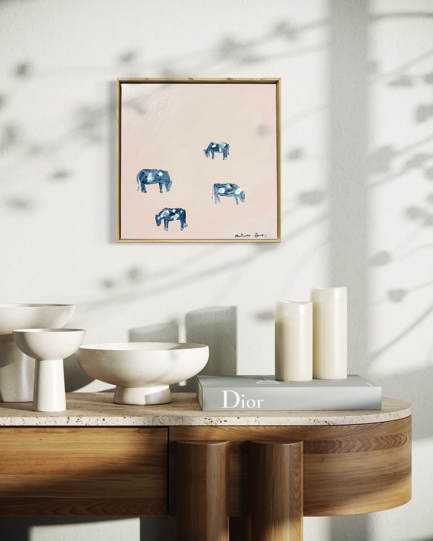 “Lazy grazing” 30x30 Framed in pine