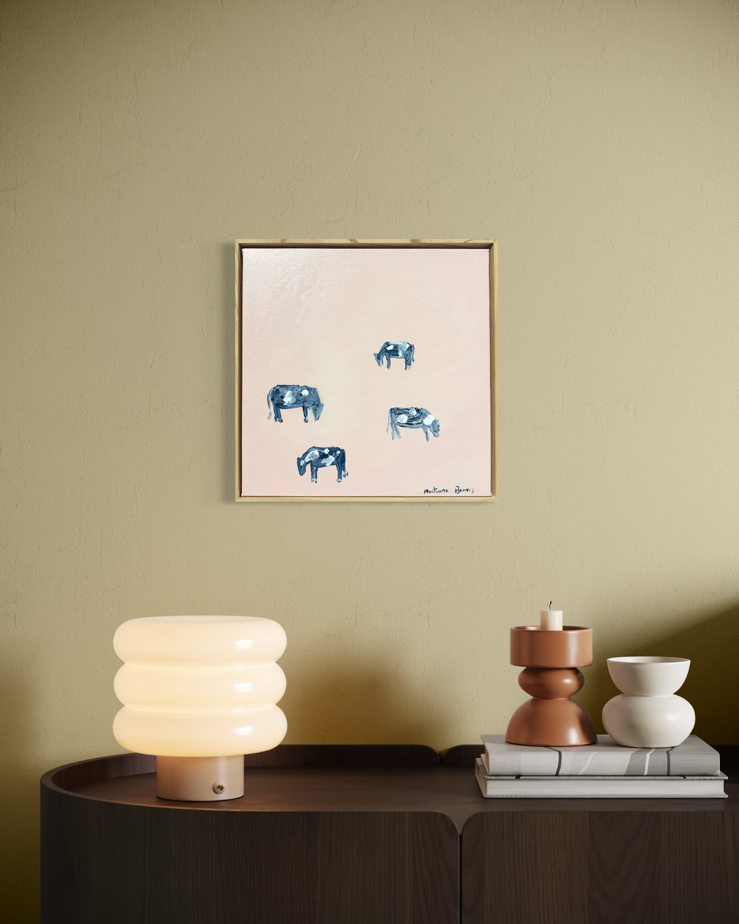“Lazy grazing” 30x30 Framed in pine