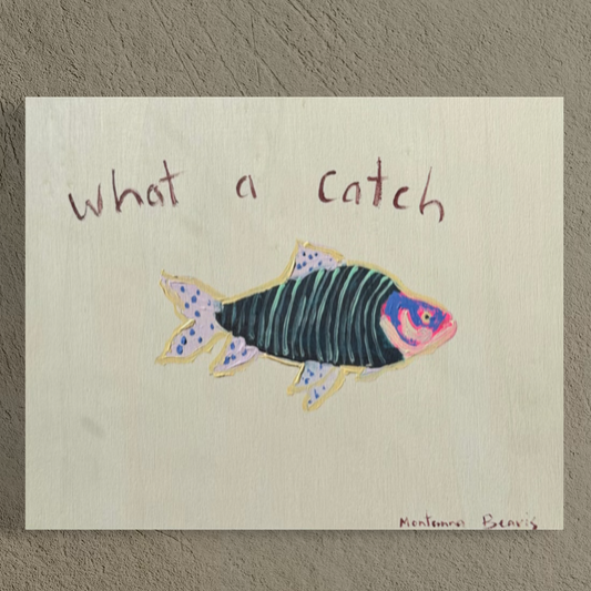 “What a catch” 20.5x25.5cm On timber board