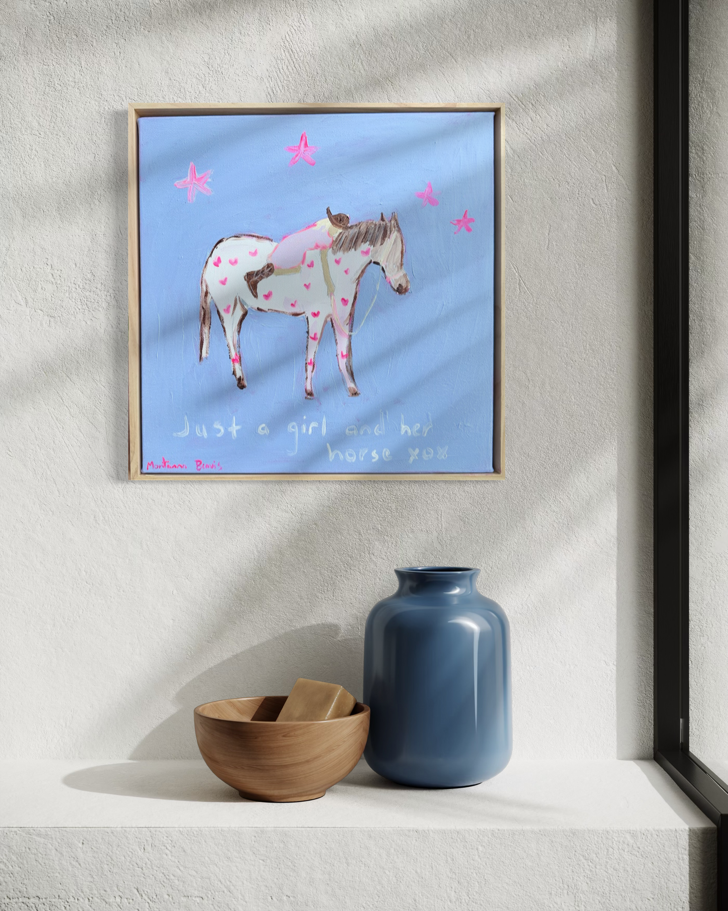 “Just a girl and her horse” 30x30 Framed in pine