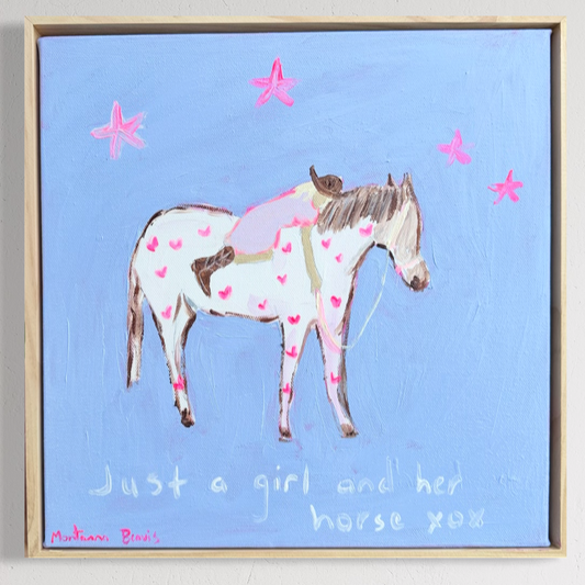 “Just a girl and her horse” 30x30 Framed in pine