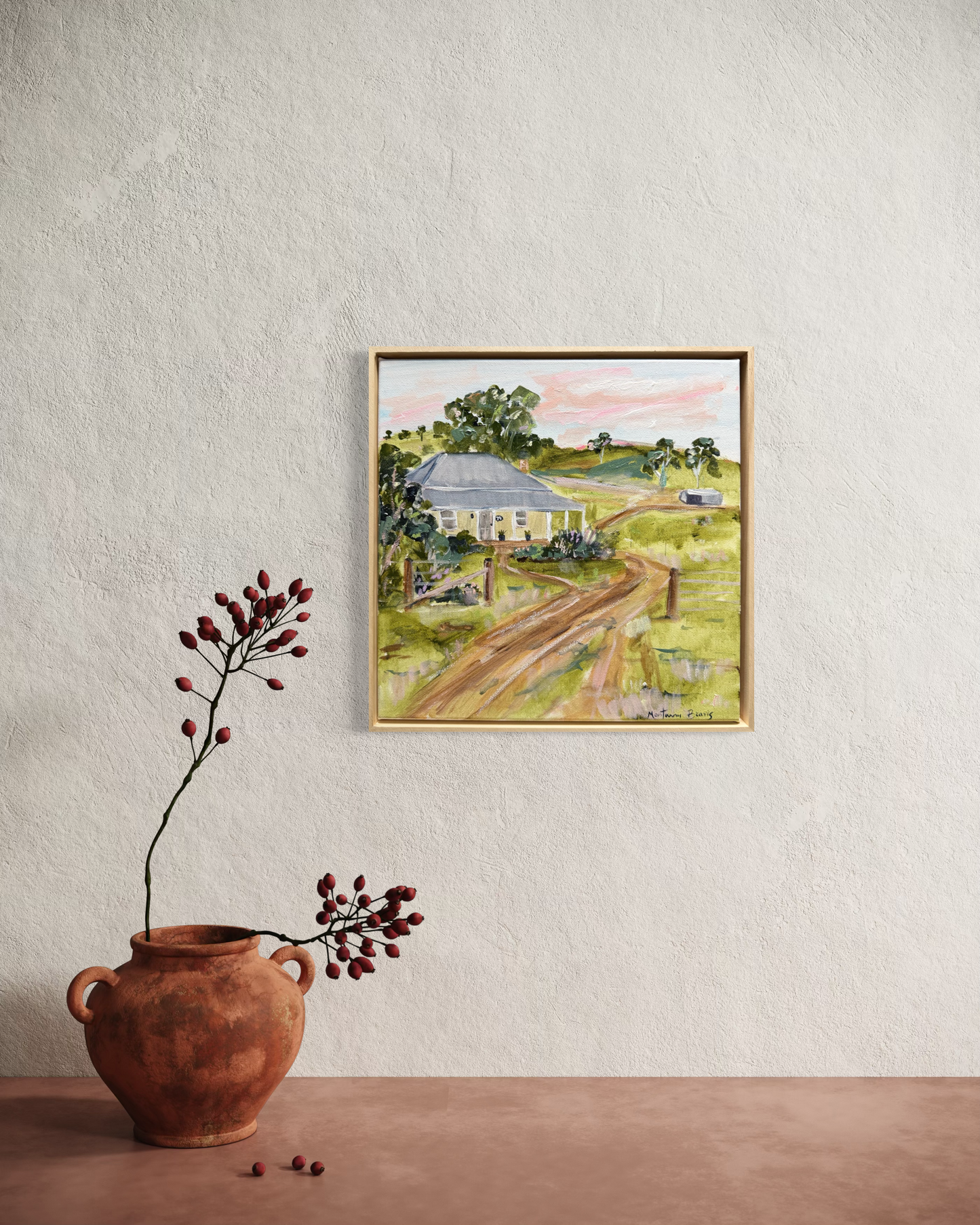 “Country cottage” 30x30 Framed in pine