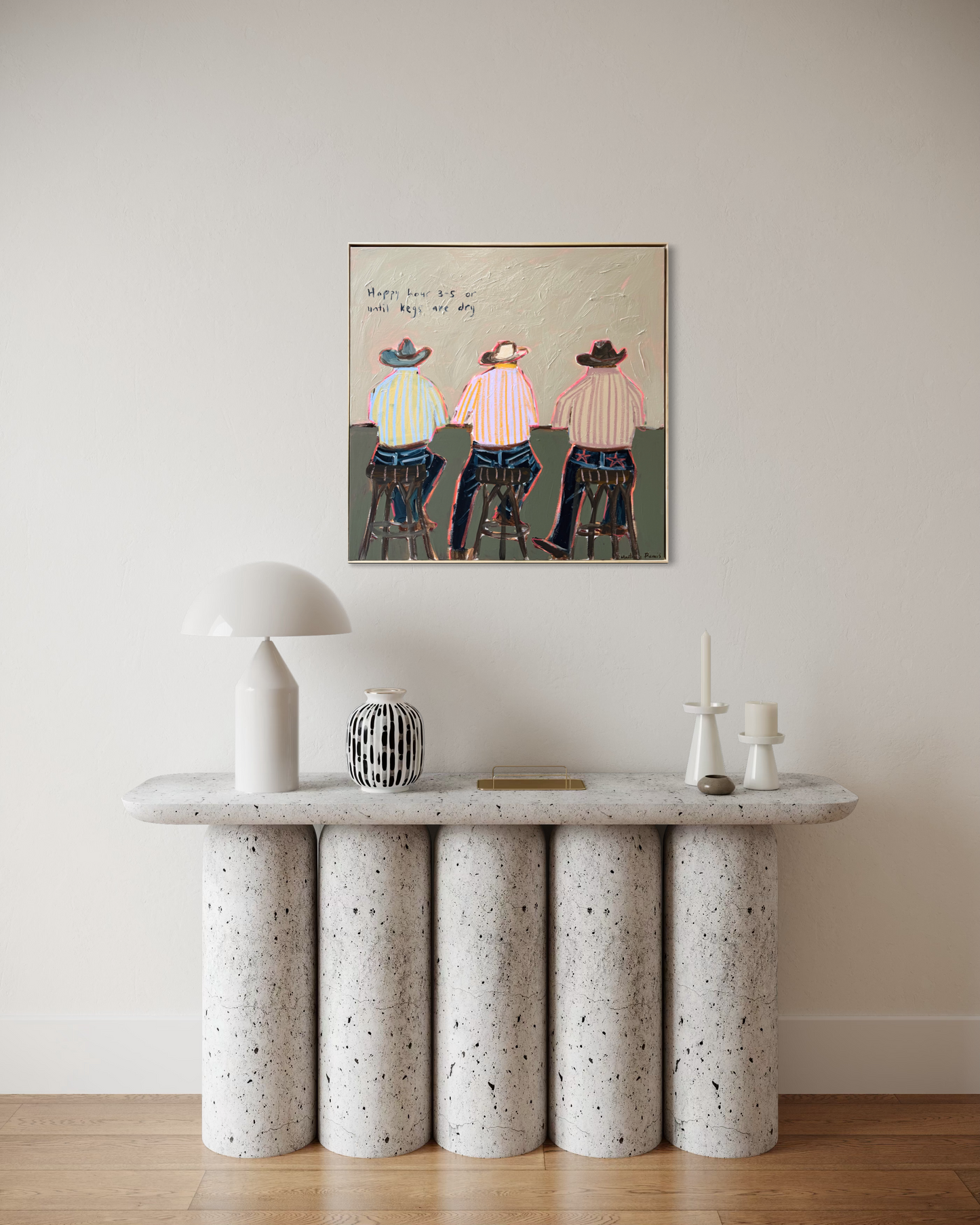 “Happy hour 3-5 or until kegs are dry” 76x76 Framed in pine