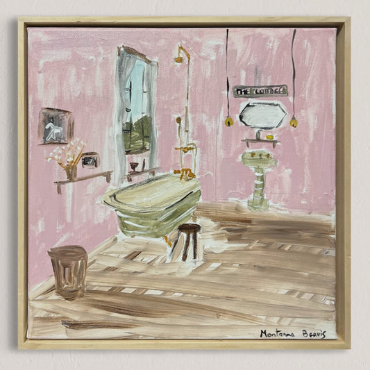 “The pink cottage bathroom” 30x30 Framed in pine