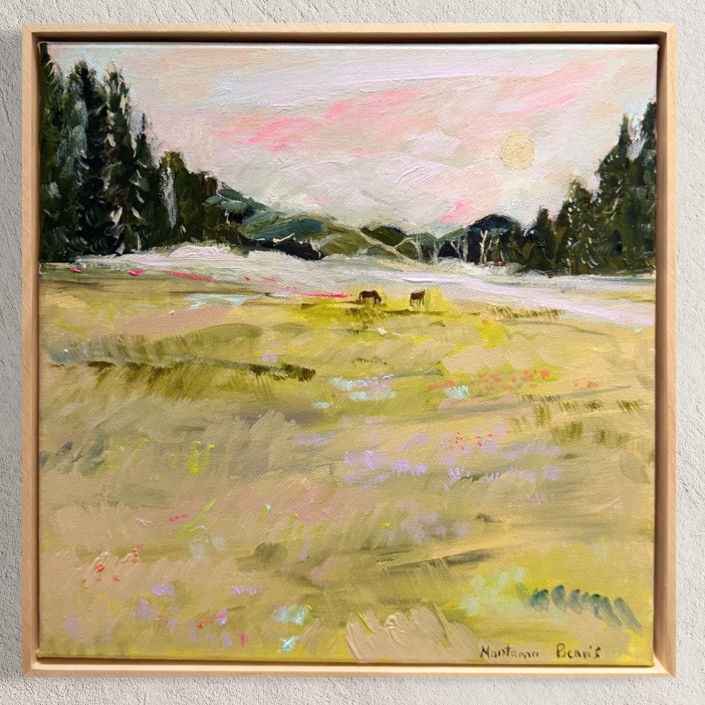 “Foggy morning in the paddock” 30x30cm Framed in pine