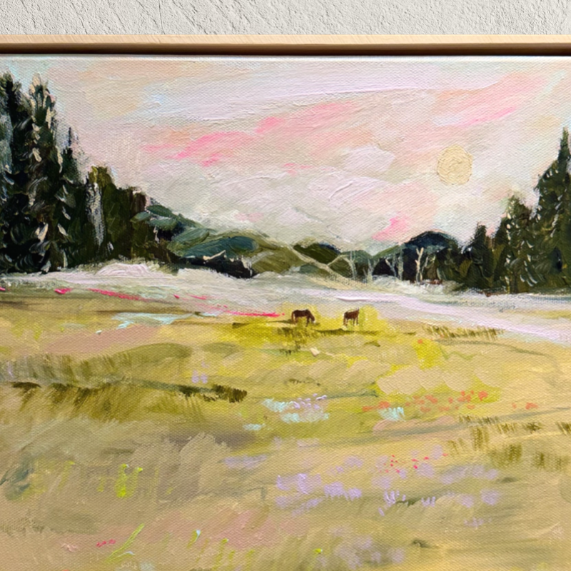“Foggy morning in the paddock” 30x30cm Framed in pine