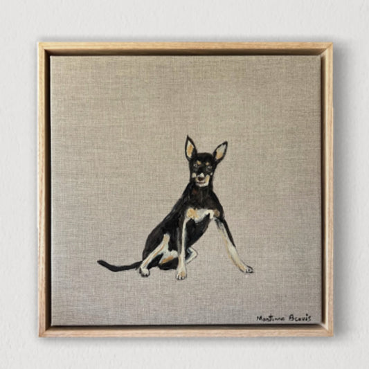 “kelpie” 30x30 Linen, Framed in Tasmanian oak
