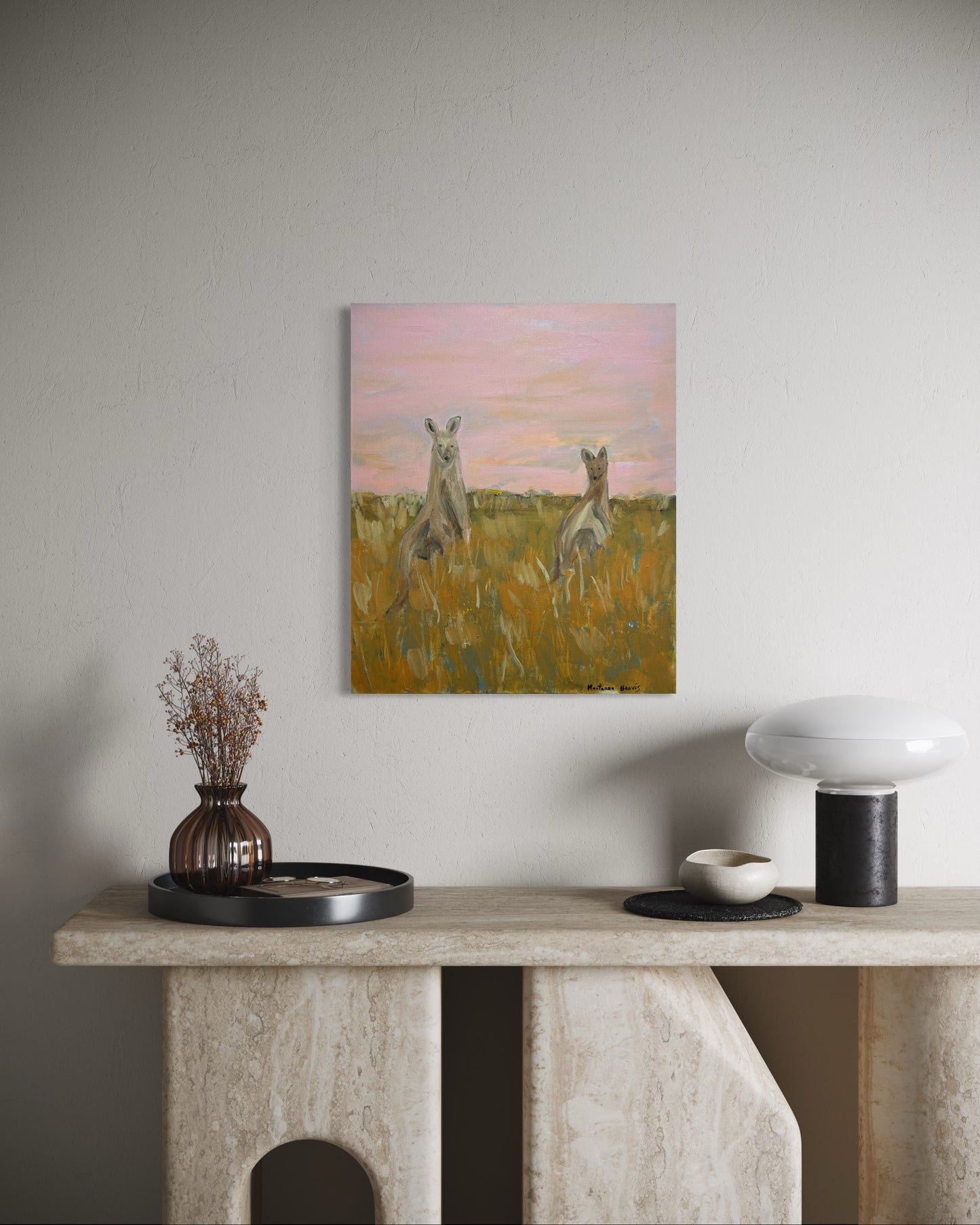 “Two kangaroos in the back paddock” 50x60