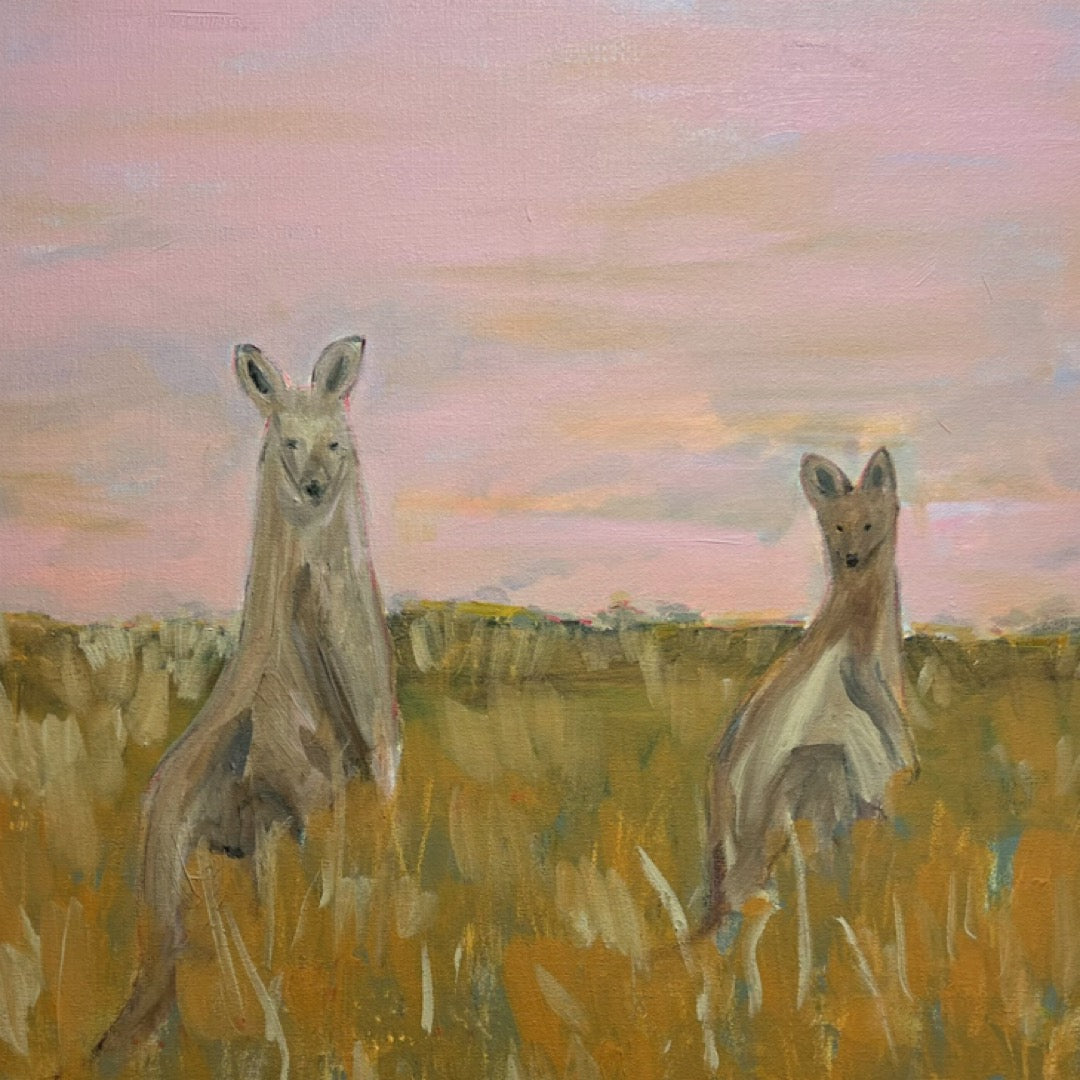 “Two kangaroos in the back paddock” 50x60